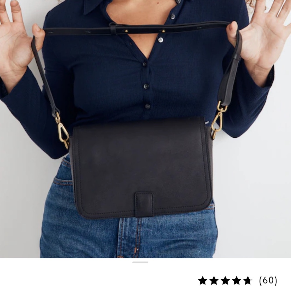 Madewell Transport Flap Bag - Black Leather Shoulder Bag with Gold Hardware